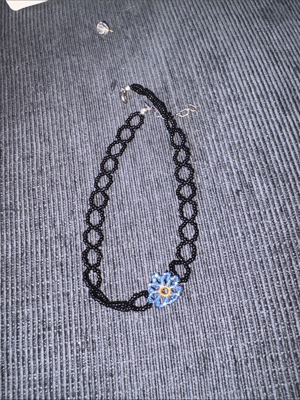 18-Handmade Black Beaded choker with Blue Flower Pendant